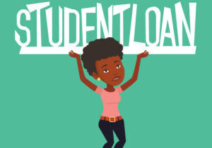 Woman Holding Sign Of Student Loan.