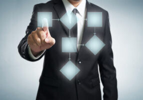 Business Process And Workflow Automation With Flowchart Businessman In Background Sbi 301990199