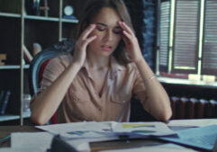 Female Manager Have Stress At Work Tired Business Woman Working On Notebook With Finan Sbi 351606569